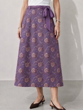 Vintage APRIL CORNELL Lavender Floral Tie-Waist Midi Skirt Size M